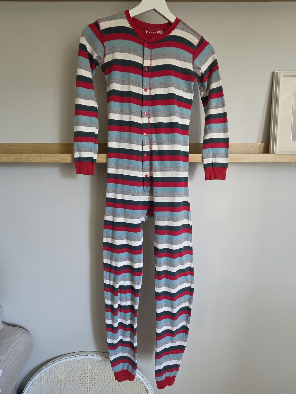 Hatley Red, Teal & Gray Striped Kids One-Piece Pajama With Matching Cozy Socks